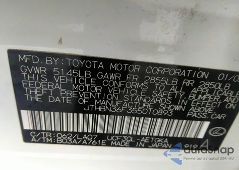 2005 Lexus Ls 430 из США, поврежденный, VIN JTHBN36F355010893